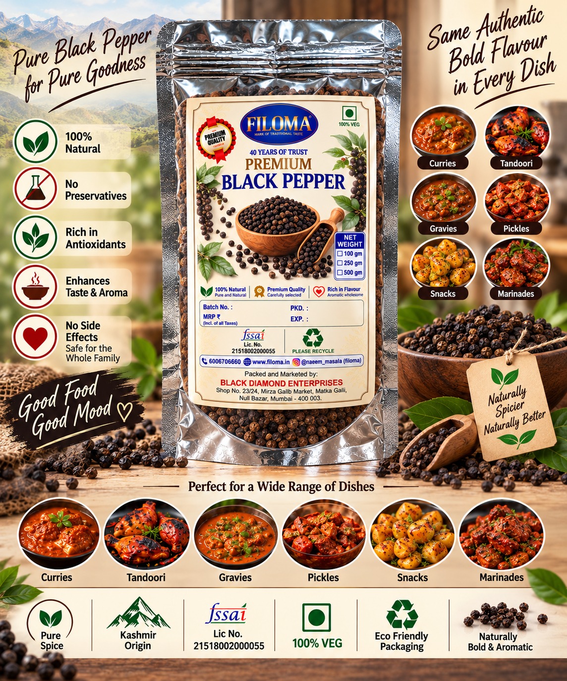 Filoma Kali mirch (Black Pepper) – Premium Whole Spice
