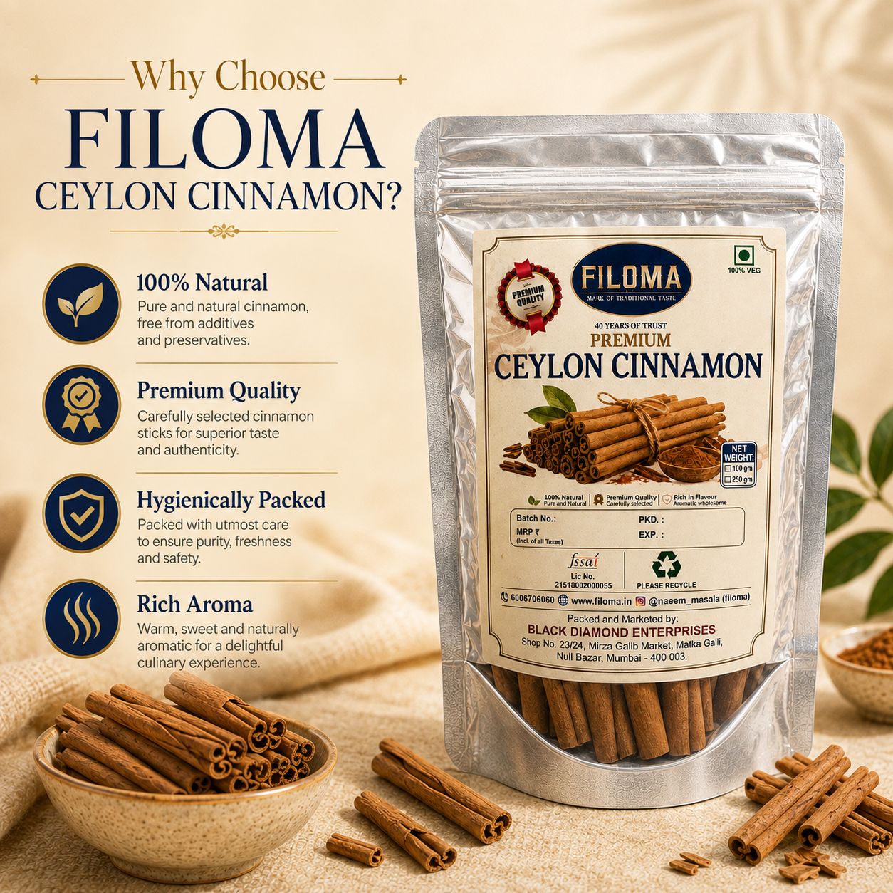Filoma Premium Ceylon Cinnamon Whole Sticks