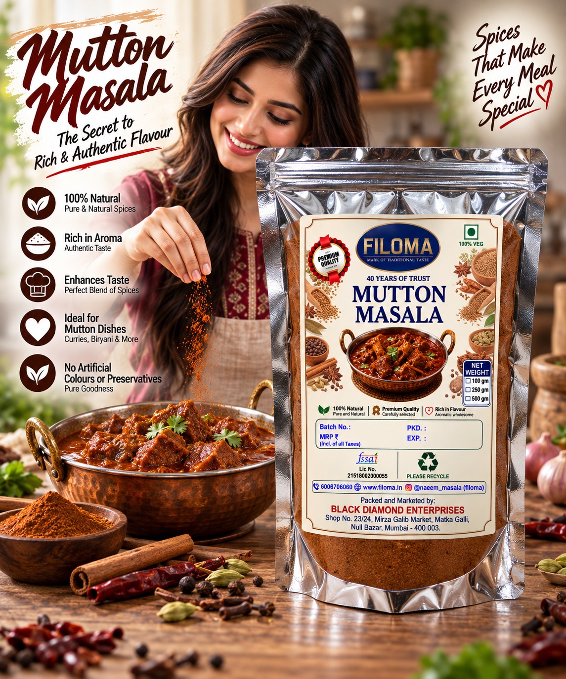 Filoma Premium Mutton Masala | Rich & Authentic Spice Blend