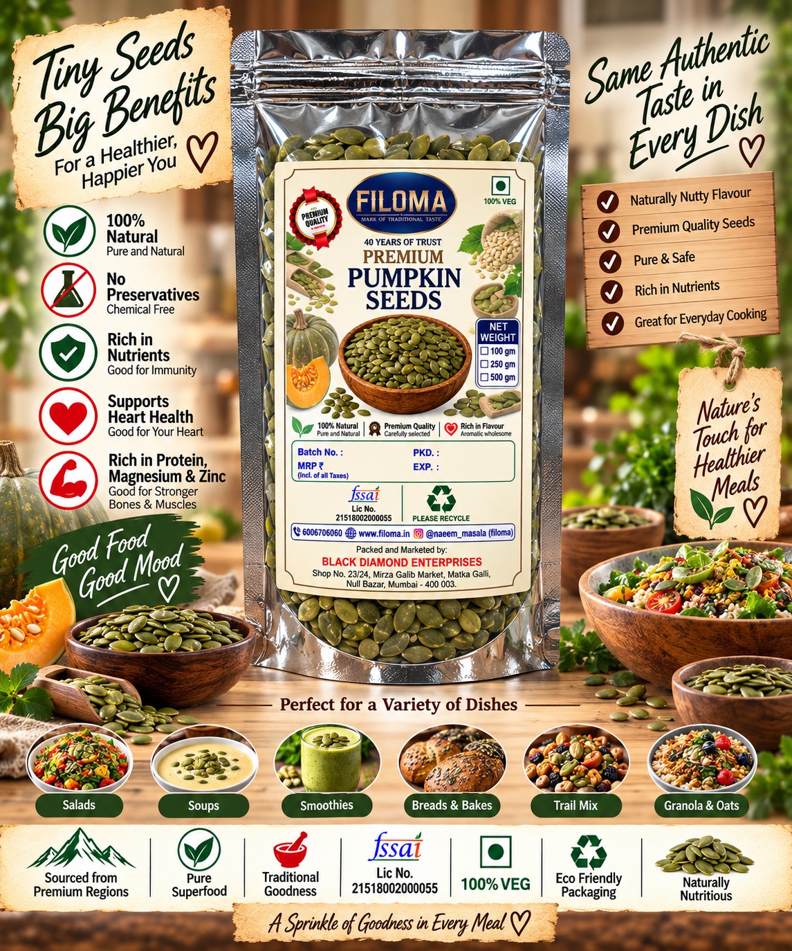 Filoma Premium Pumpkin Seeds | Natural & Nutritious Seeds (Kaddu ke beej)