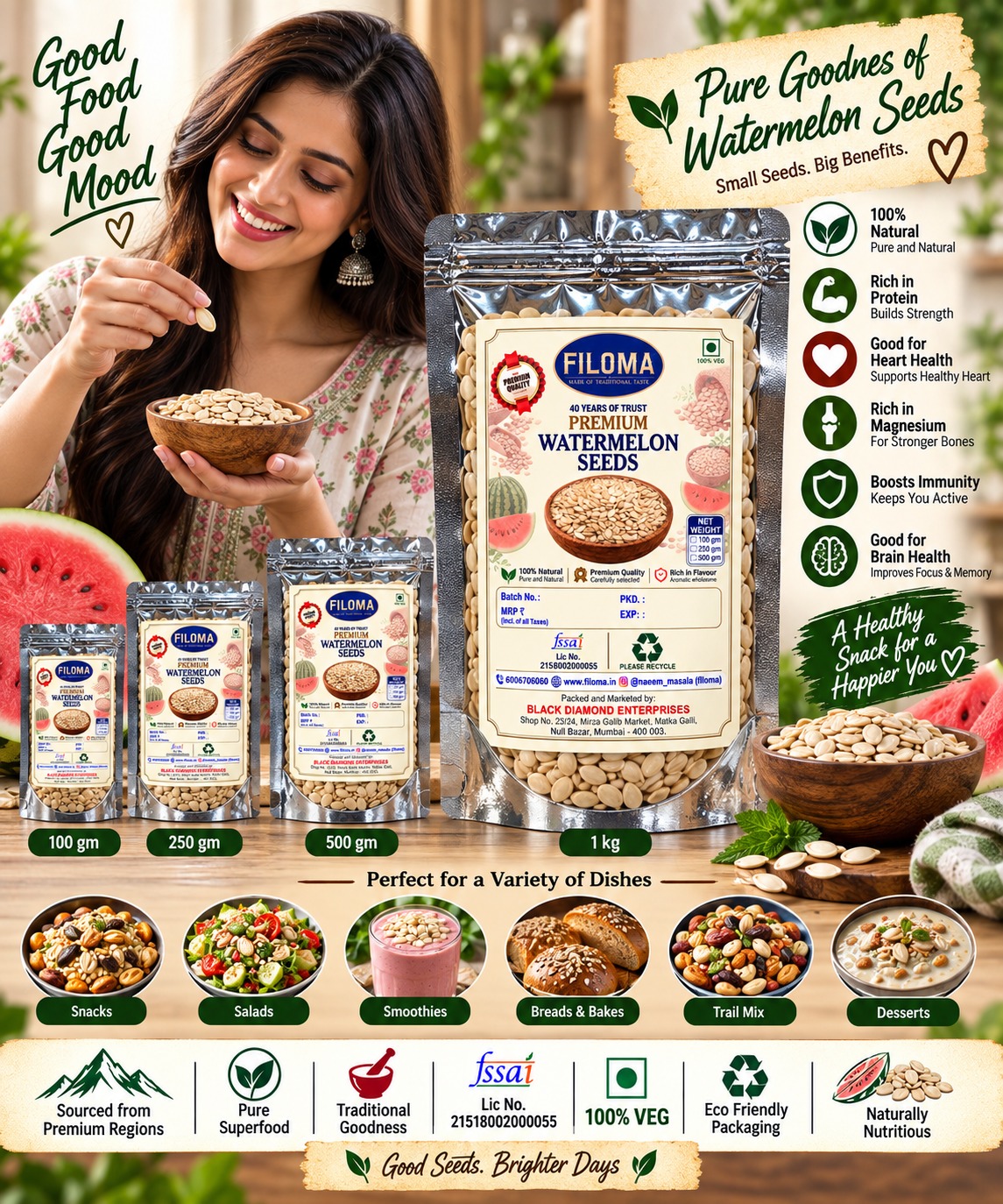 Filoma Premium Watermelon Seeds (Tarbooz Ke Beej) – 100% Natural Superfood