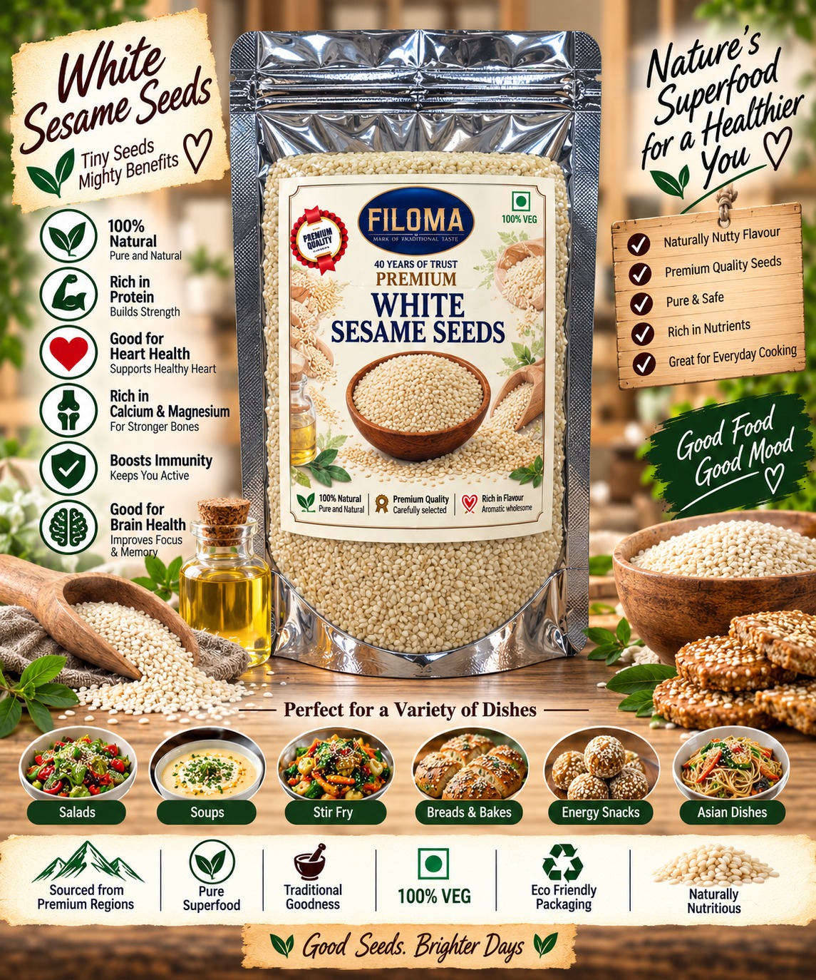 Filoma Premium White Sesame Seeds (Safed Til) – 100% Natural Superfood