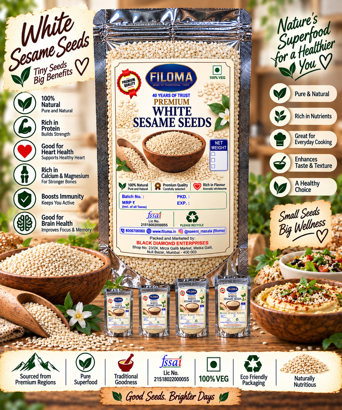 Filoma Premium White Sesame Seeds (Safed Til) – 100% Natural Superfood