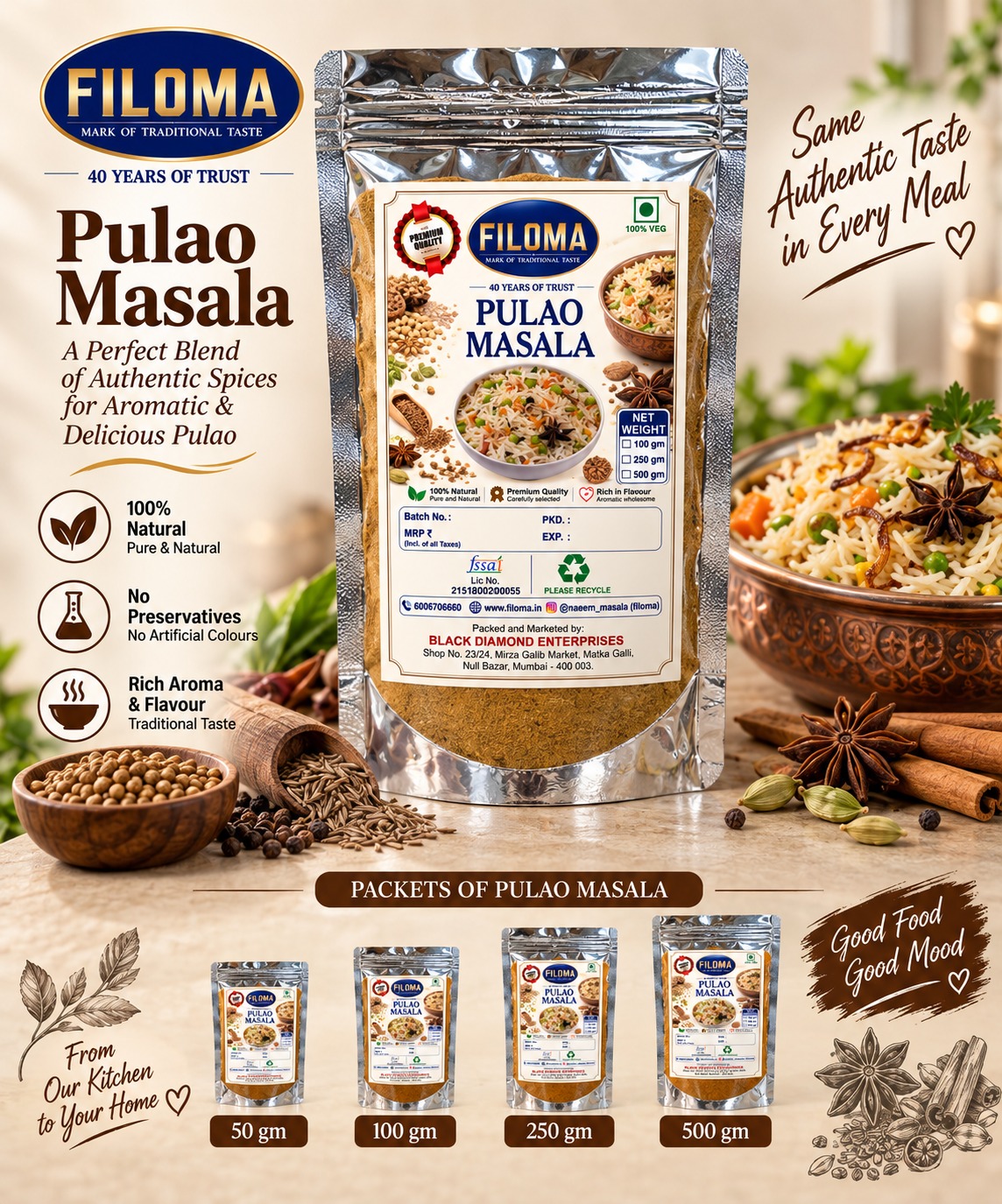 Filoma Pulao Masala – Authentic Blend for Aromatic Pulao
