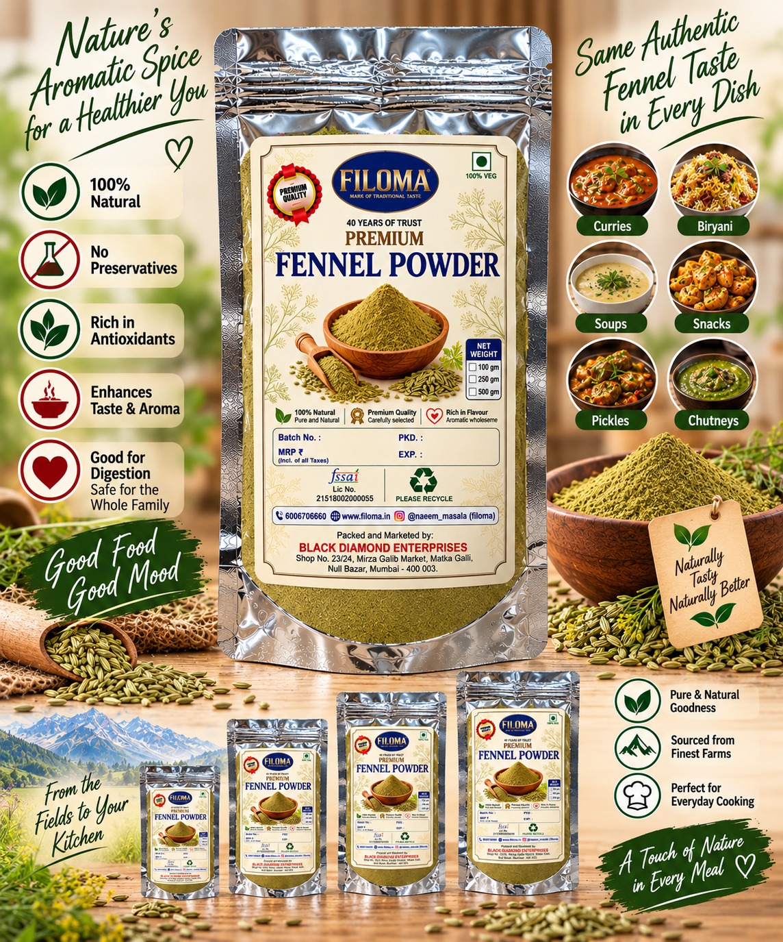 Premium Fennel Powder | Pure & Natural Saunf Powder